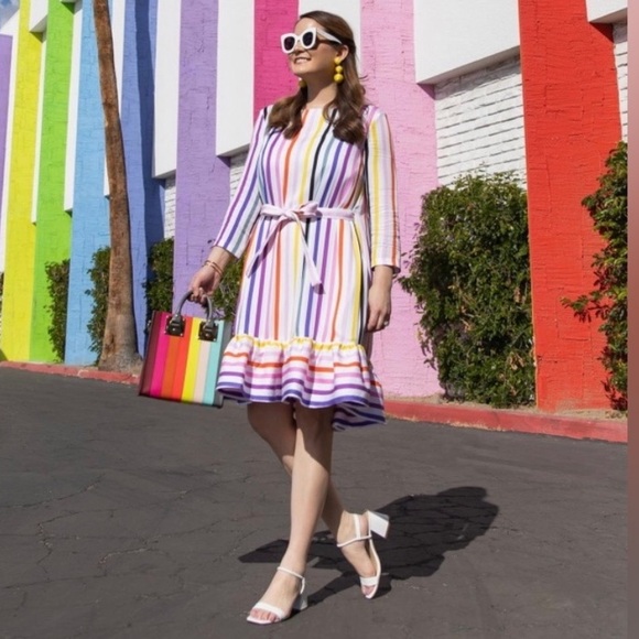 Persifor multi color stripe dress size medium tie waist ruffle hem - Picture 7 of 7